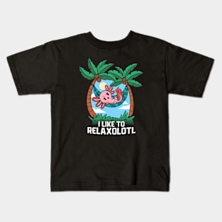 Cartoon Axolotl "I Like to Relaxolotl" in a Hammock Kids T-Shirt